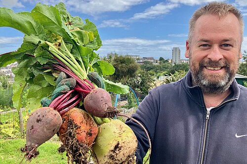 Stuart at the allotment 